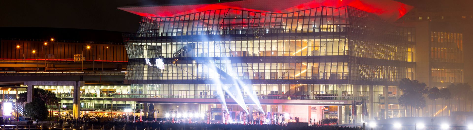 ICC Sydney's Convention Centre lights up for the premiere of Mission: Impossible - Dead Reckoning Part One.
