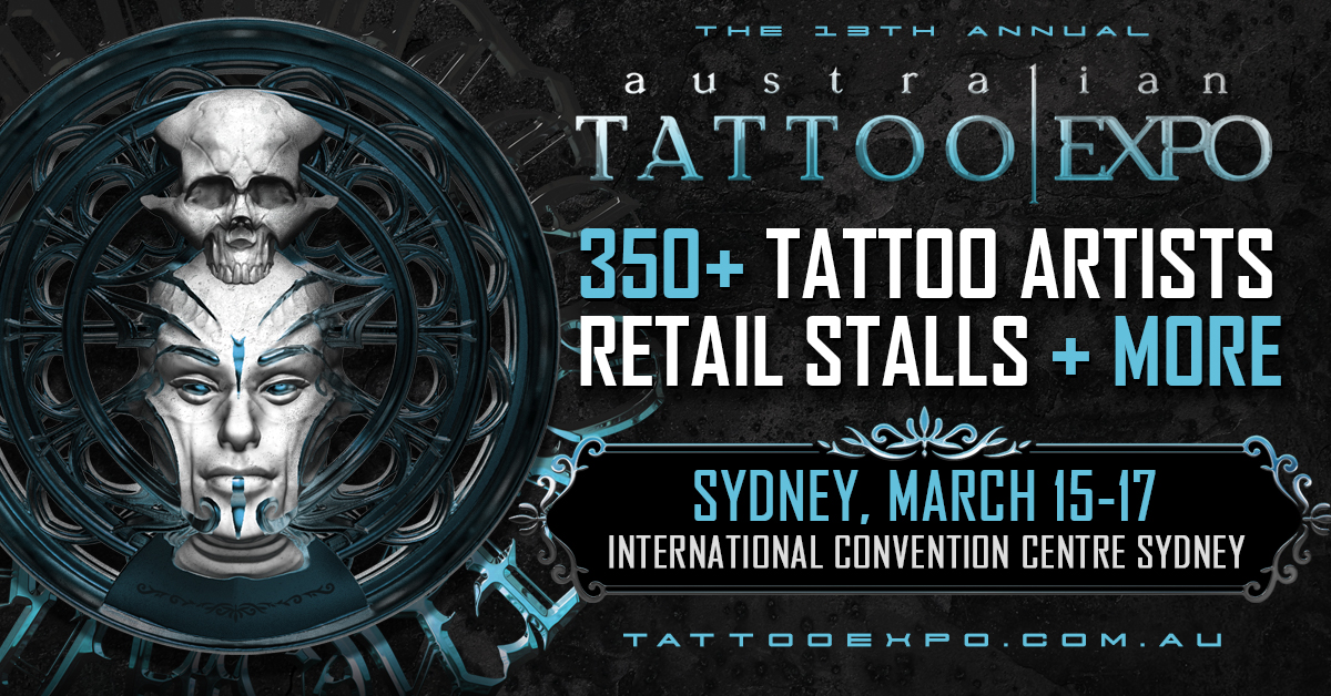 Australian Tattoo Expo is coming to ICC Sydney on 15 to 17 March 2024. Tablet and Mobile banner.