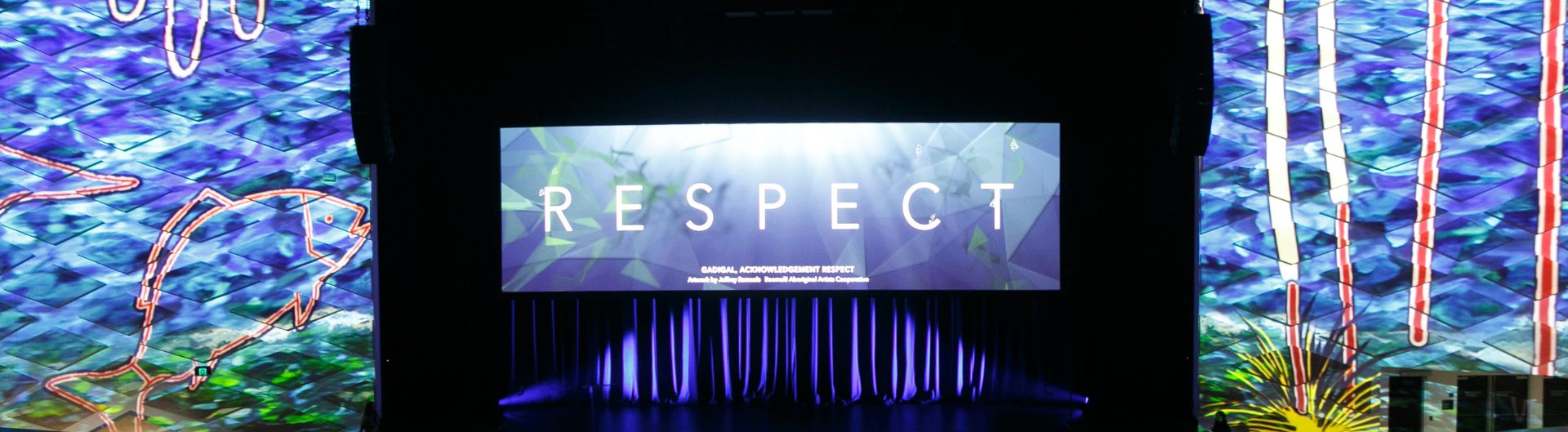 ICC Sydney's immersive audio visual projection in Darling Harbour Theatre.