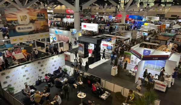 Birds eye shot of Sydney Build Expo featuring the stands