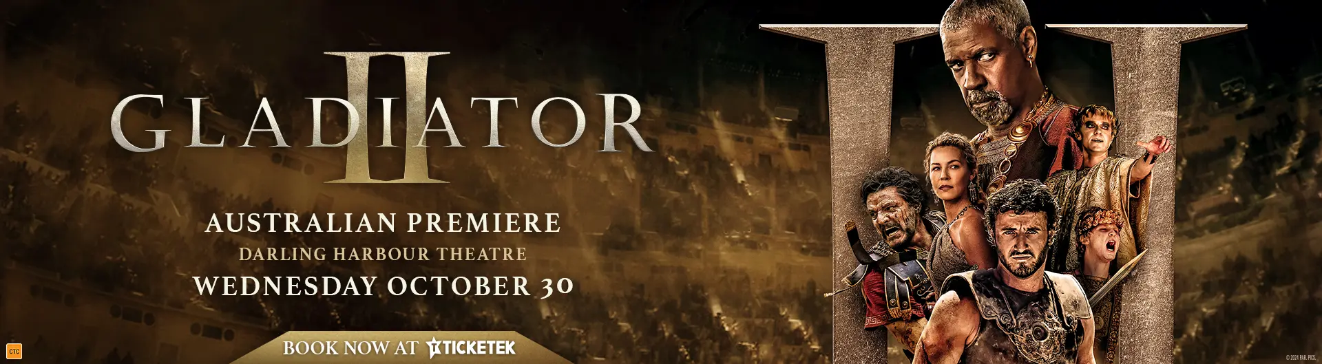 Gladiator II Australian Premiere is coming to ICC Sydney's Darling Harbour Theatre on 30 October 2024.