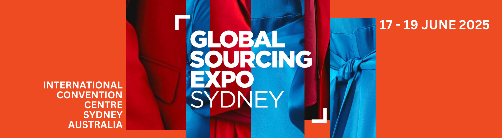 Red and blue image of Global Sourcing Expo taking place from 17-19 of June at ICC Sydney.