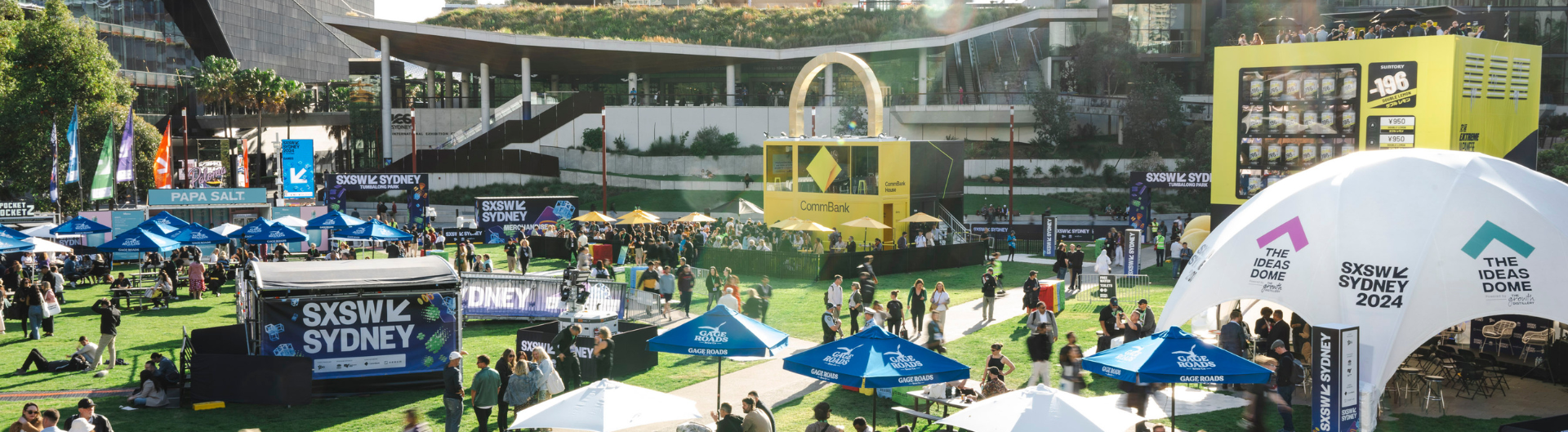 ICC Sydney's Tumbalong Park Precinct during SXSW on a sunny day