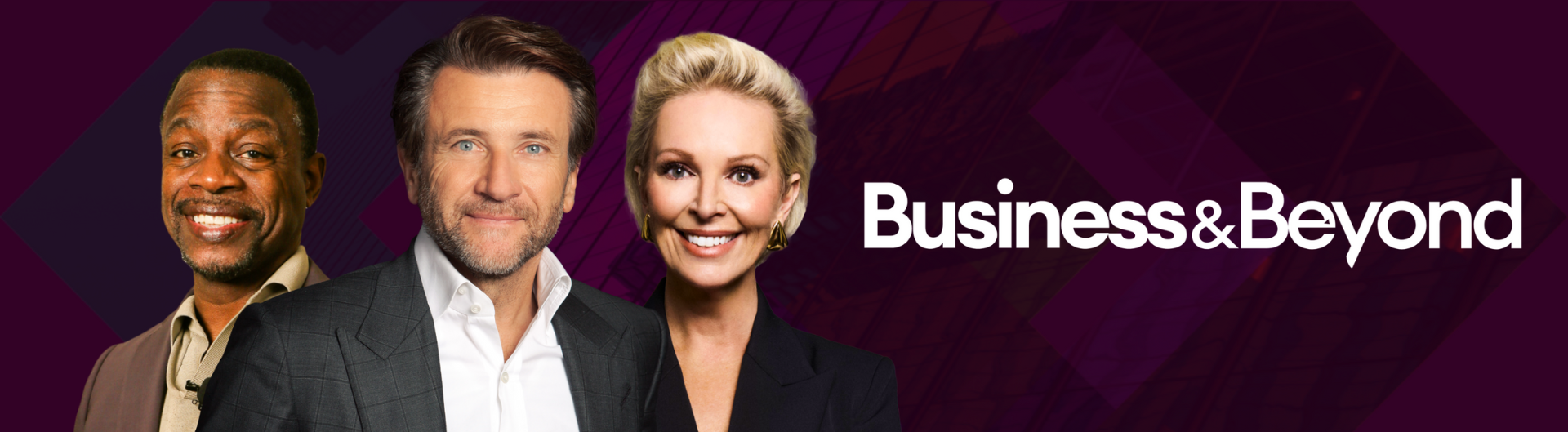 Business & beyond the ultimate growth event to start up. scale up. stand out. Headlined by shark tank investor and global business leader, robert herjavec, who is photographed against a purple background.