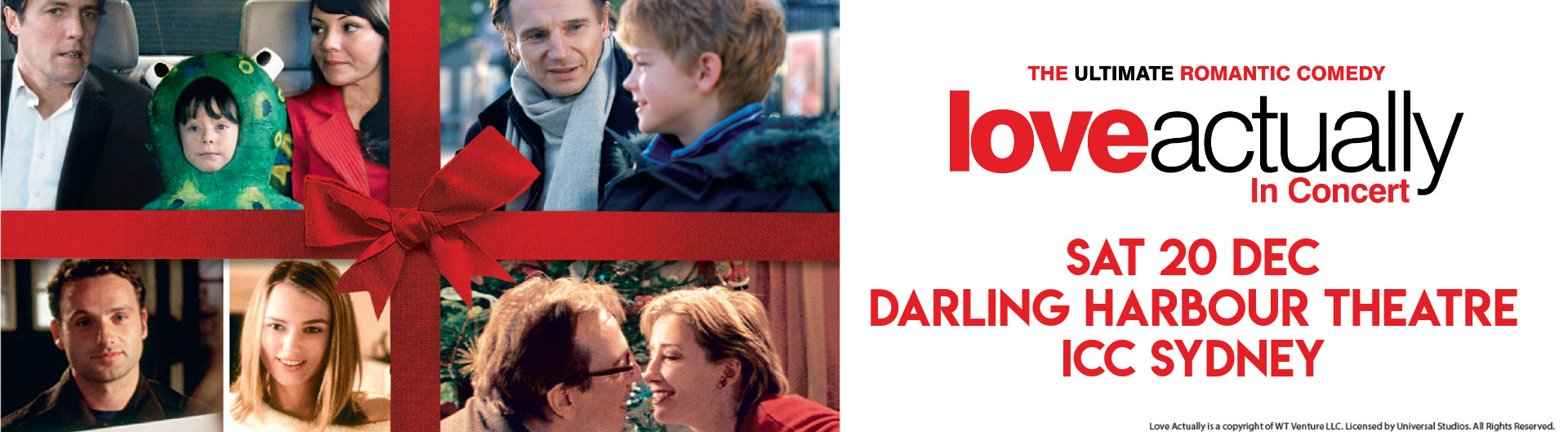 Love Actually in Concert is coming to Darling Harbour Theatre on Saturday 20 December.